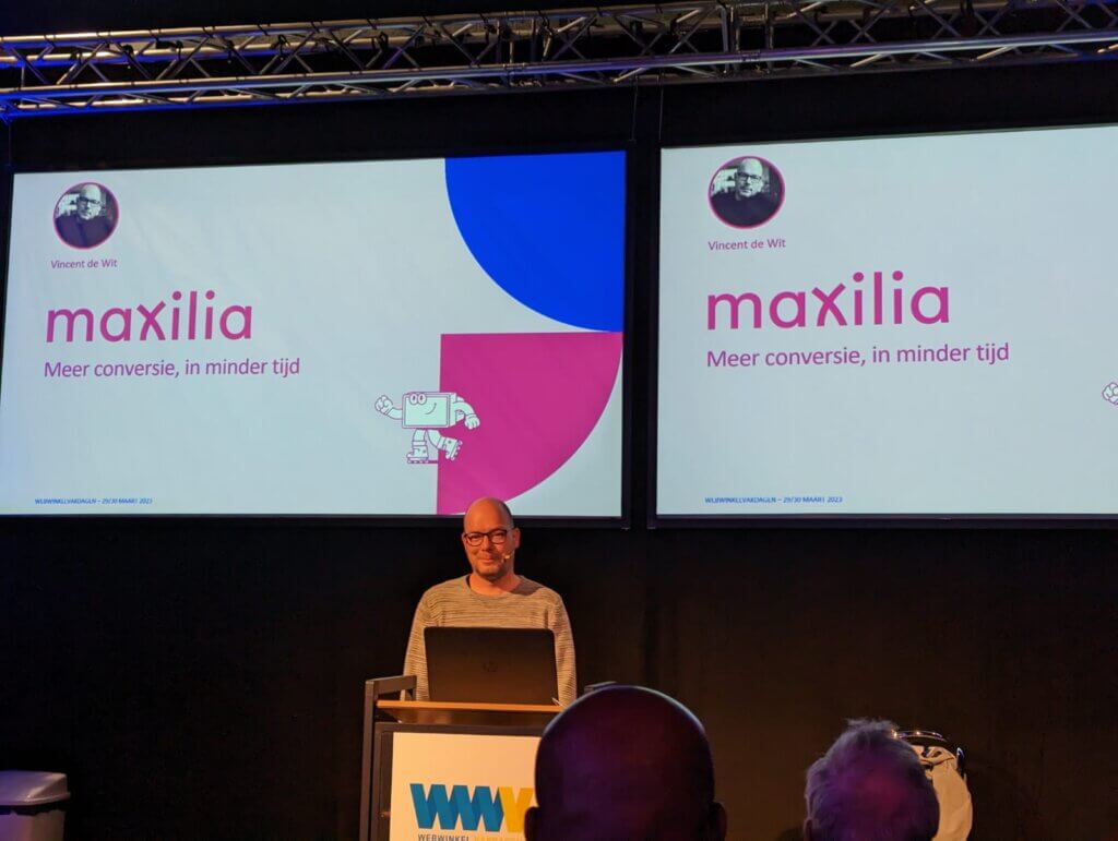 Kennisdeling in de praktijk: Vincent de Wit geeft een presentatie op de Webwinkelvakdagen in Utrecht